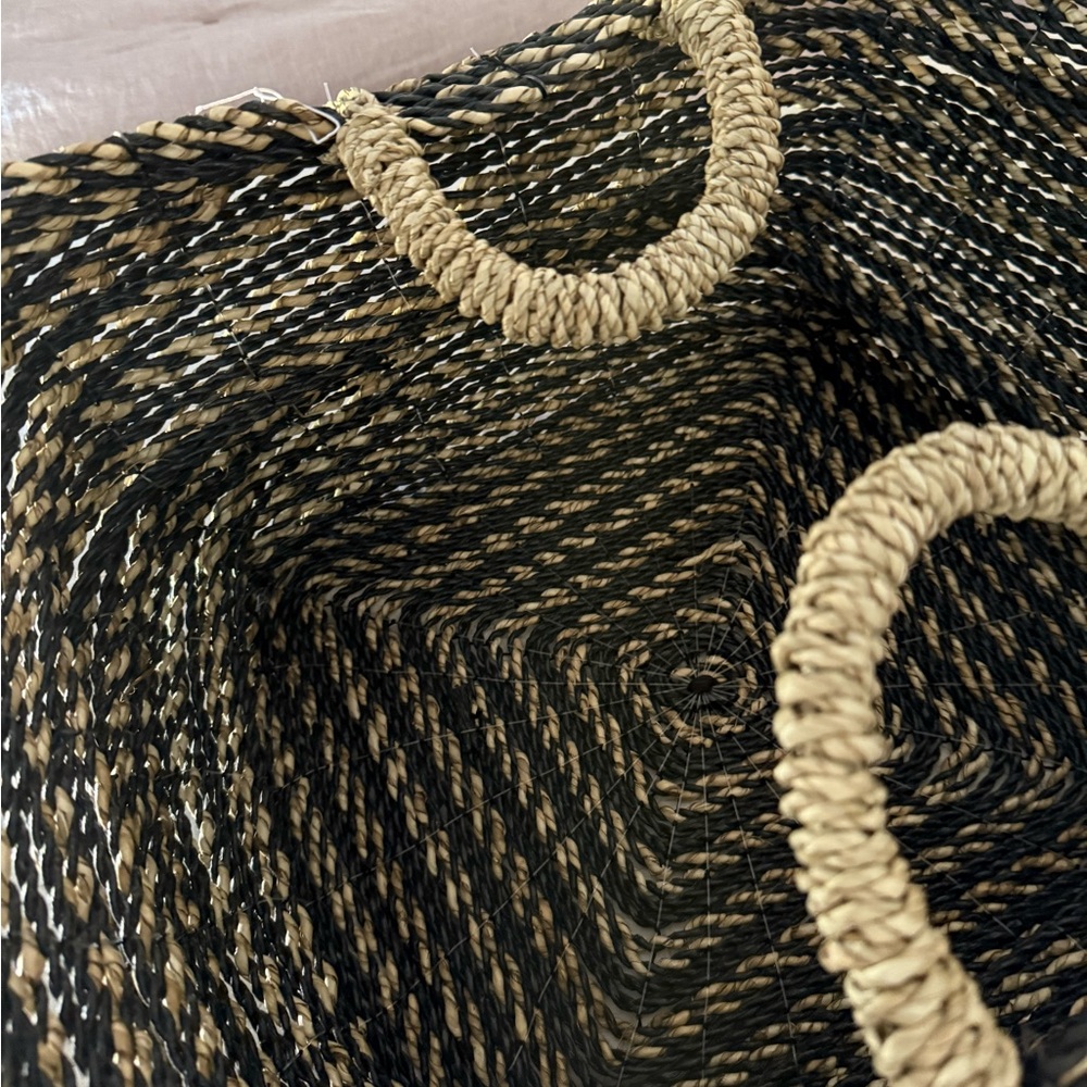 Pottery Barn Black and Tan Woven Basket Tote - Picture 2 of 4